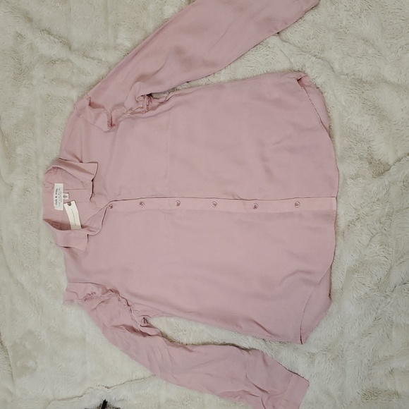 Anthropologie Cloth & Stone Frayed Ruffle Shoulder Blouse Button Down XL NWT - Picture 11 of 15